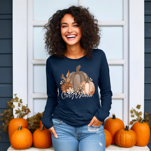 Cozy Season brown peach pumpkins-DTF