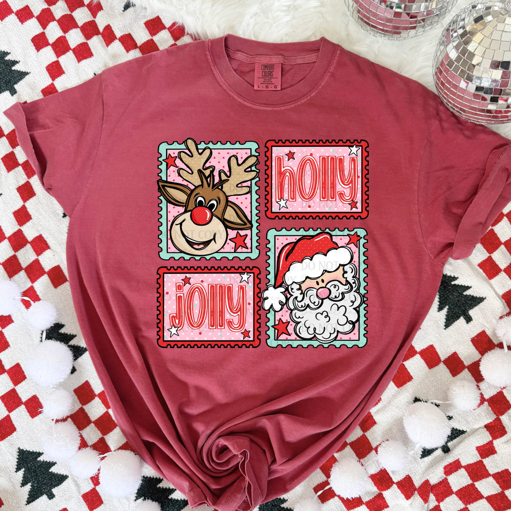 Holly Jolly Reindeer Santa Stamps-DTF