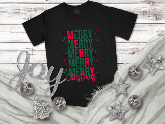 Merry Christmas Stacked Red And Green- DTF