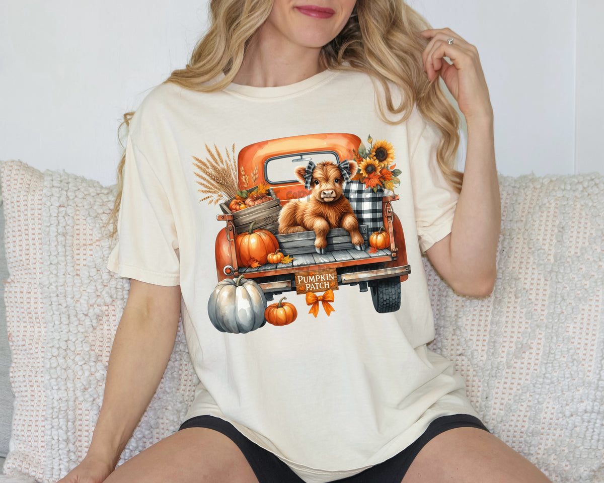 Fall pumpkin patch truck with cow-DTF&UV
