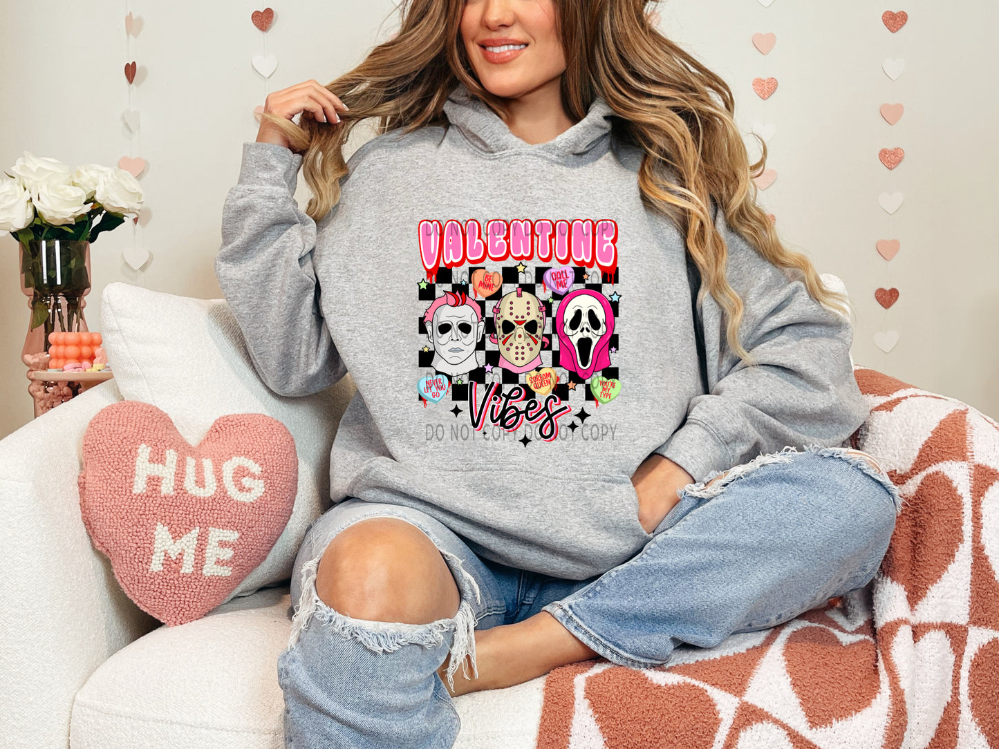 Horror Valentine Vibes Candy Hearts Checkered -DTF