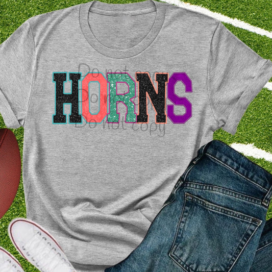 Horns faux appliqué words-DTF