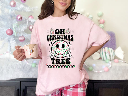 Oh Christmas Tree Happy Face Checkered - DTF