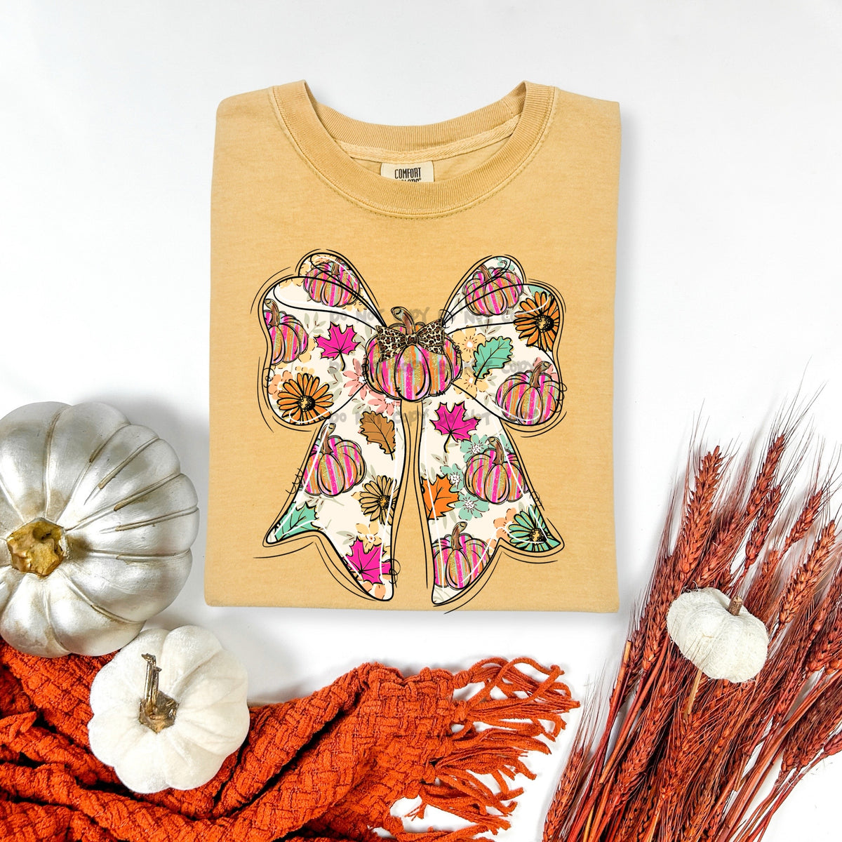 Pumpkin and Leaf bow colorful-DTF&UV