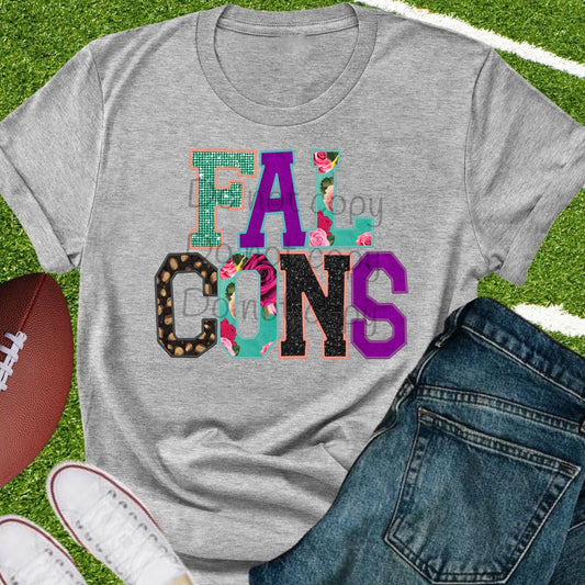 Falcons faux appliqué words-DTF