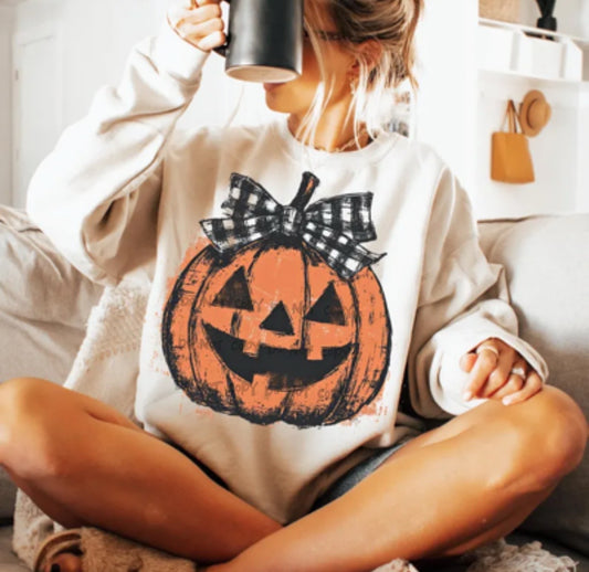 Jack O Lantern with checkered bow -DTF&UV