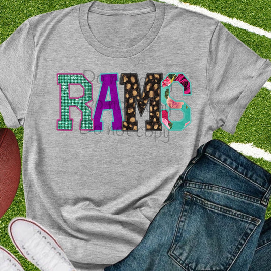 Rams faux appliqué words-DTF