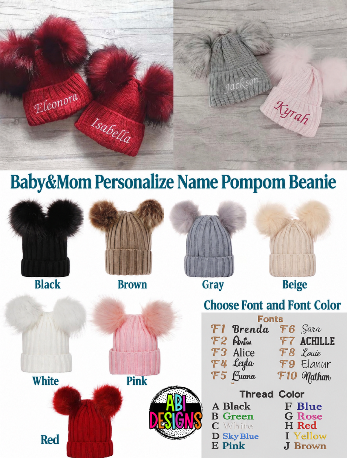 Double Pom Embroidered Beanie-Pre Order