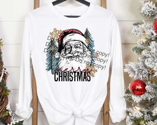 Merry Christmas Santa blue trees snowflakes-DTF