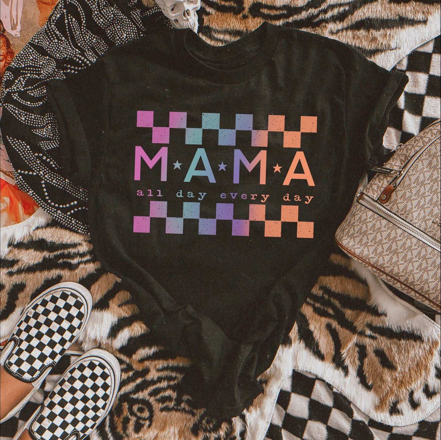 Mama All Day Everyday Rainbow Checkered -DTF