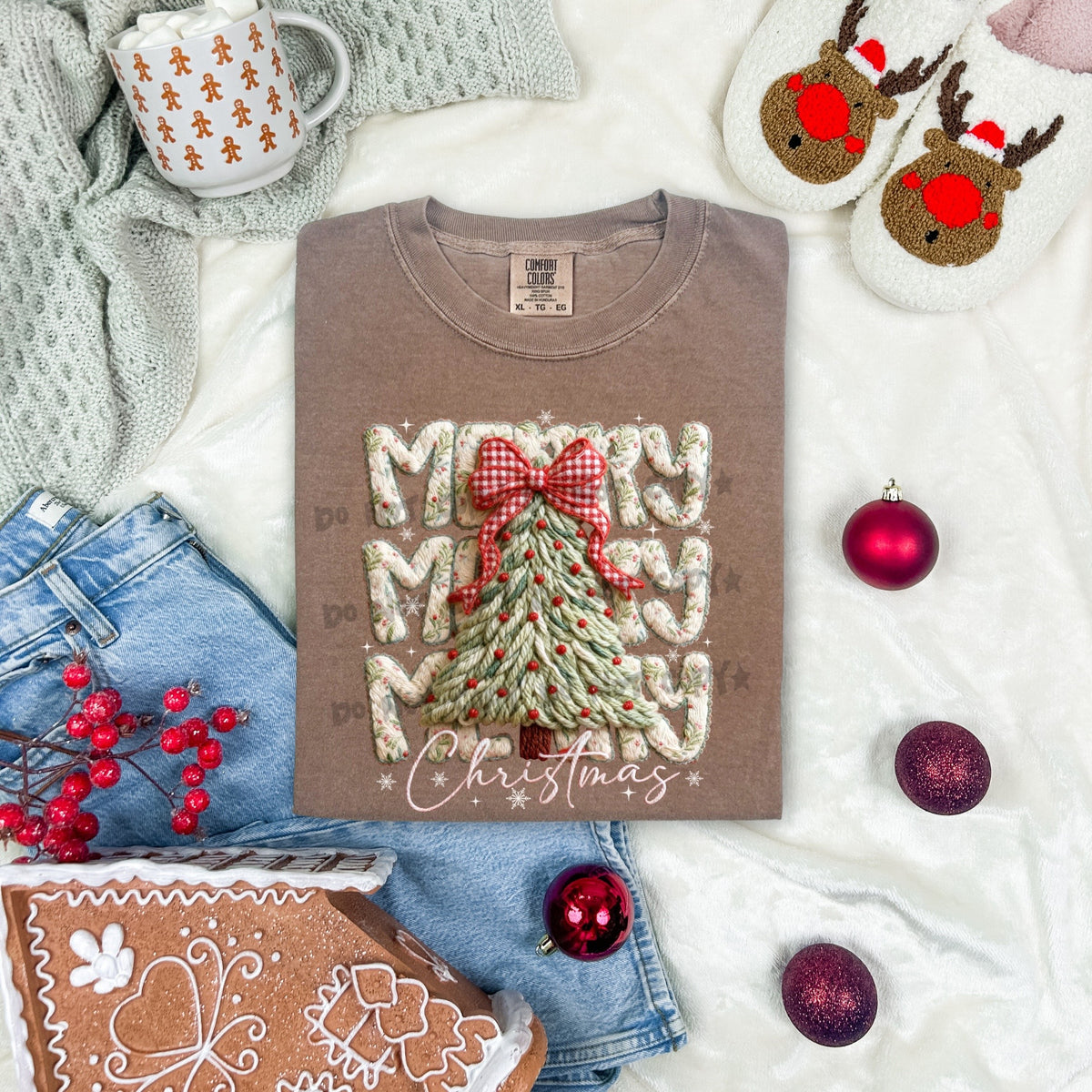 Merry Stacked Christmas Tree faux yarn-DTF&UV