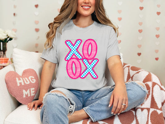 XOXO Neon Pink Faux Embroidery DTF
