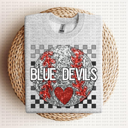 Baseball Mascots Faux Embroidery Checkered Sequins -DTF