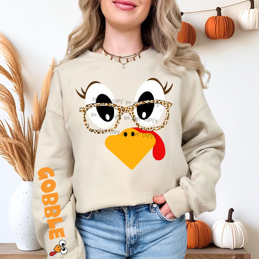 Turkey Face with Glasses & Gobble sleeve-DTF&UV