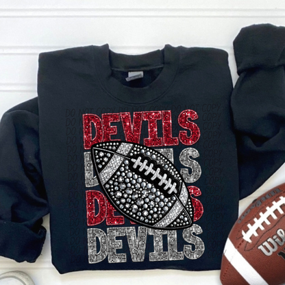 Football Stacked Mascots faux sequin (ALL MASCOTS LISTED IN THIS LISTING-DROPDOWN)-DTF