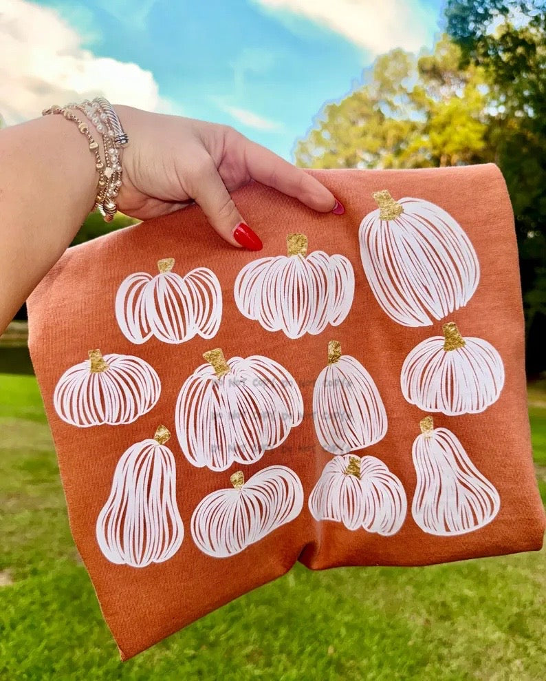 White lined gold tops pumpkins- DTF&UV