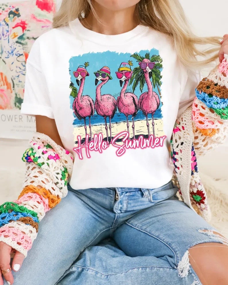 Hello Summer flamingos - DTF – ABIDesignstore