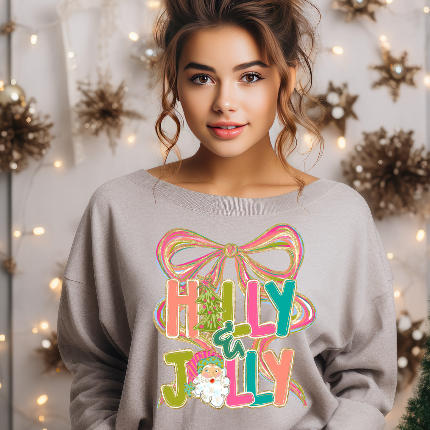 Holly Jolly multi color w/Bow-DTF&UV