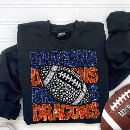 Football Stacked Mascots faux sequin (ALL MASCOTS LISTED IN THIS LISTING-DROPDOWN)-DTF