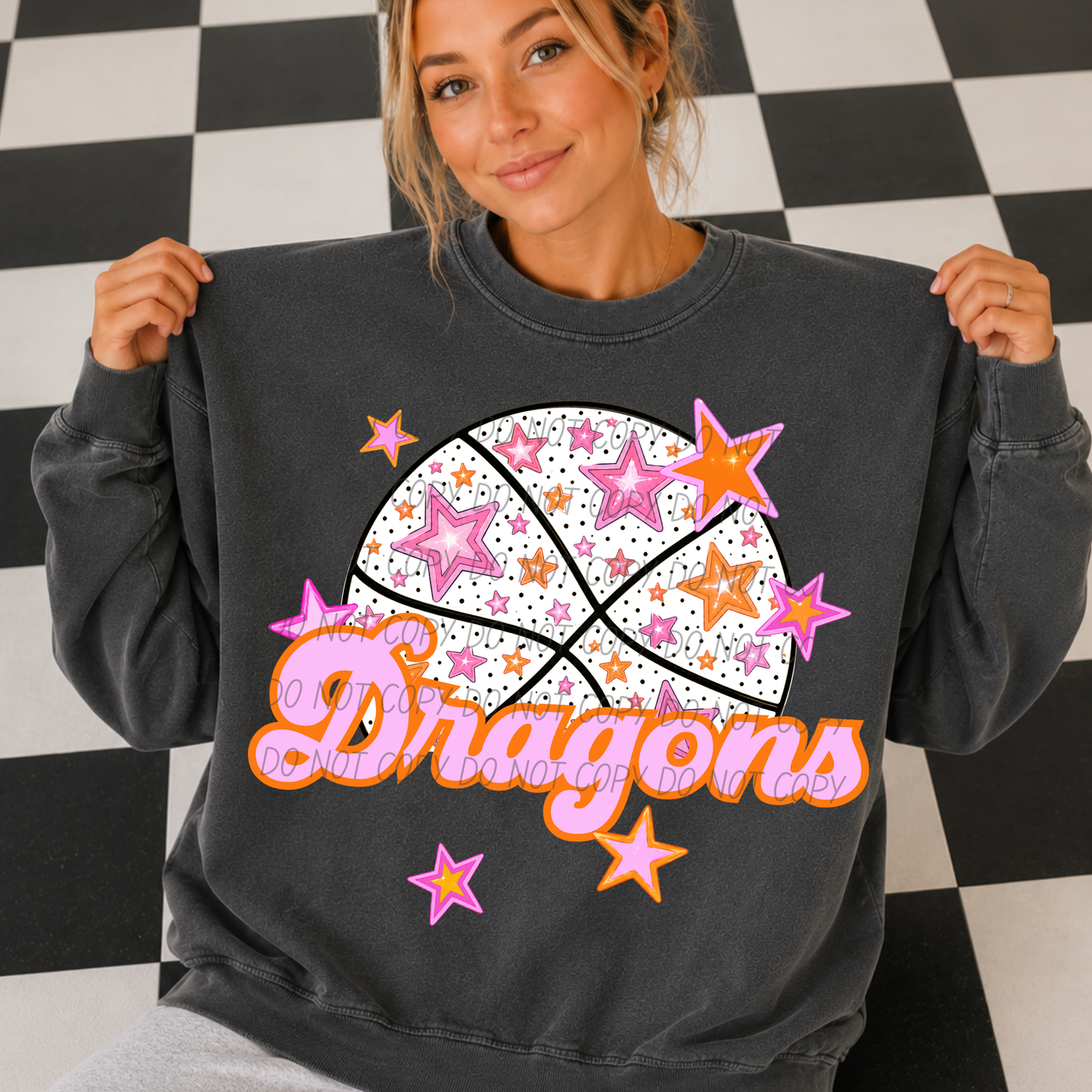 Basketball Pink Orange Stars Mascot (Dropdown)- DTF&UV