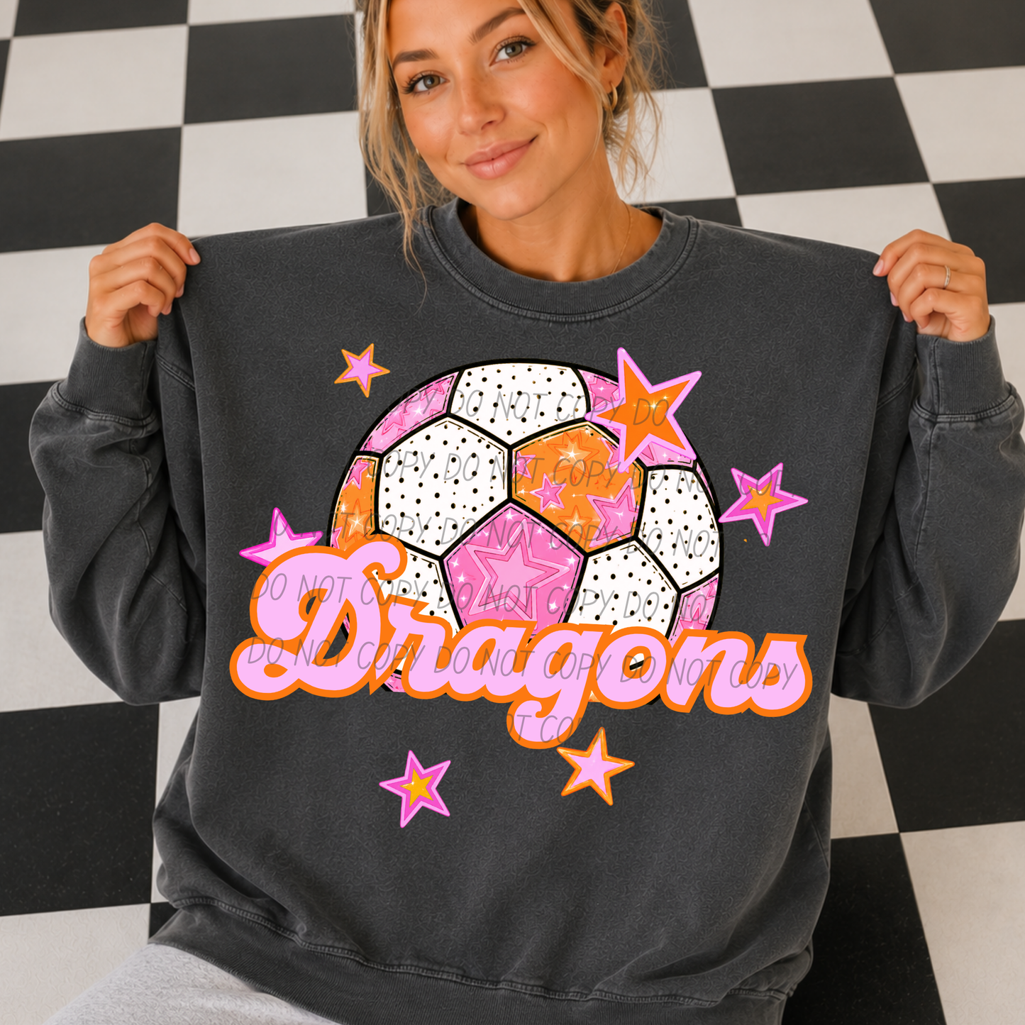Soccer Pink Orange Stars Mascot (Dropdown)- DTF&UV