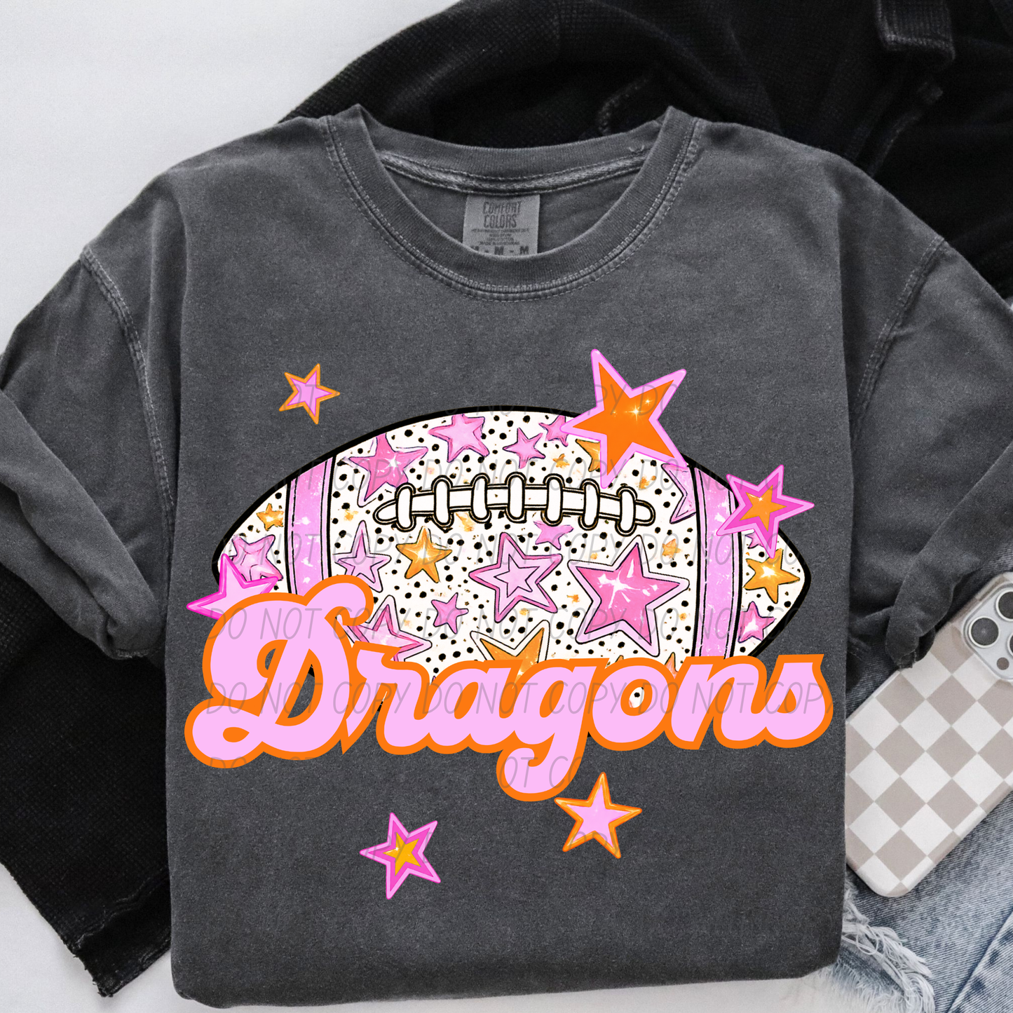 Football Pink Orange Stars Mascot (Dropdown)- DTF&UV