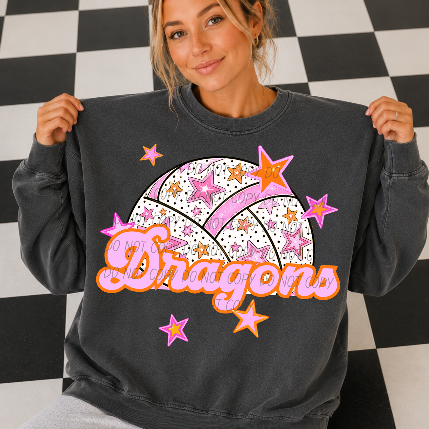Volleyball Pink Orange Stars Mascot (Dropdown)- DTF&UV