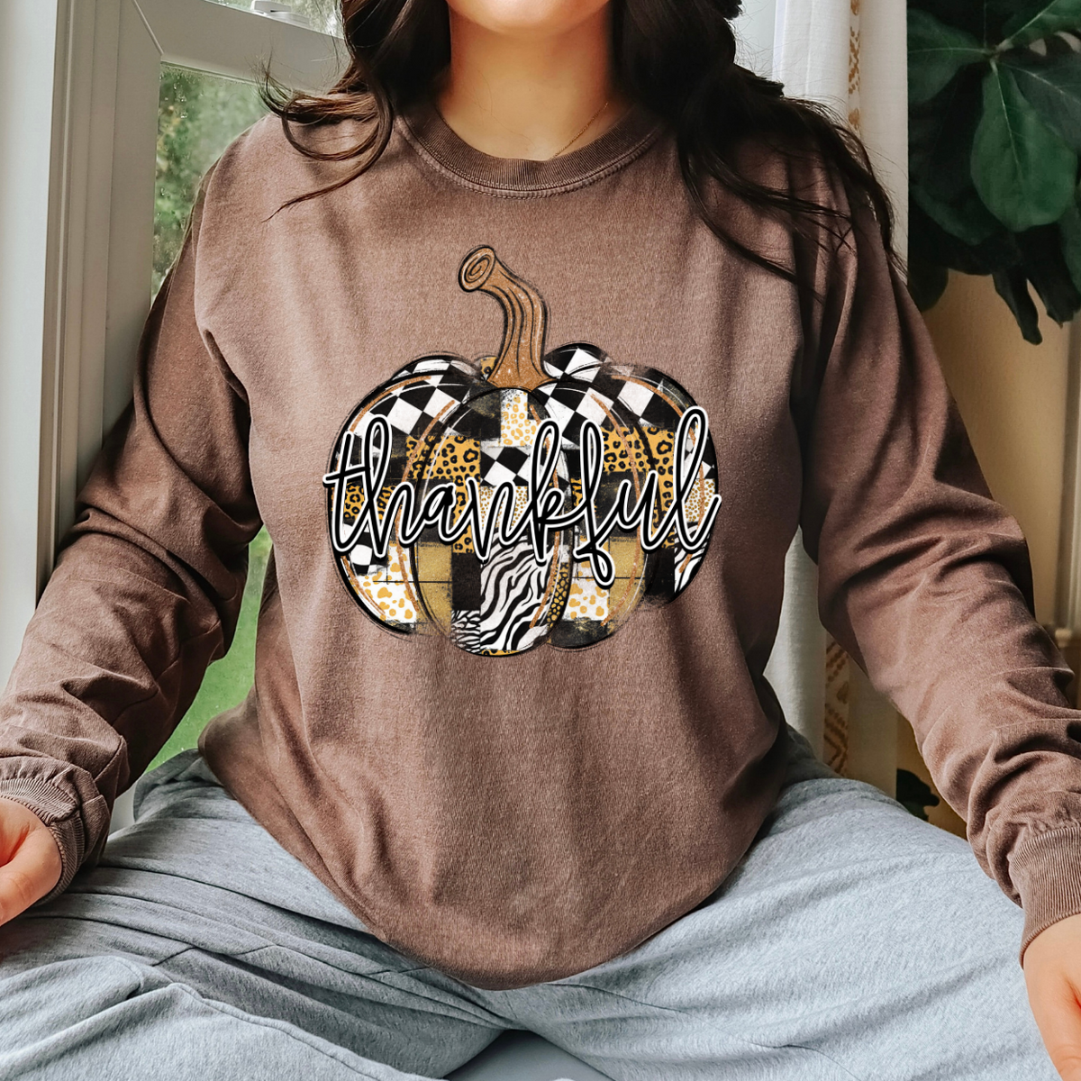 Pumpkin thankful faux patch -DTF&UV