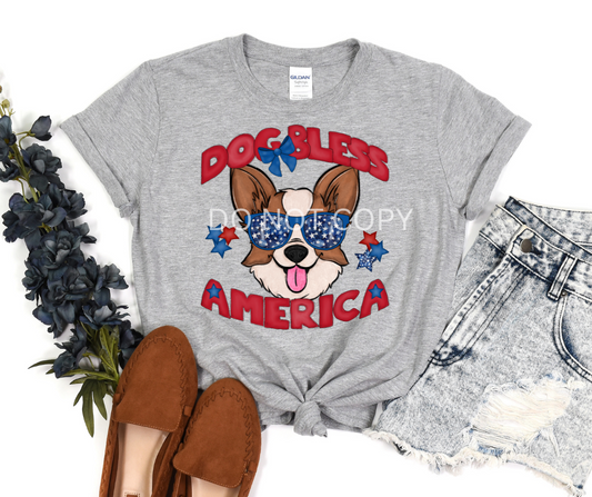 Dog Bless America Corgi- DTF