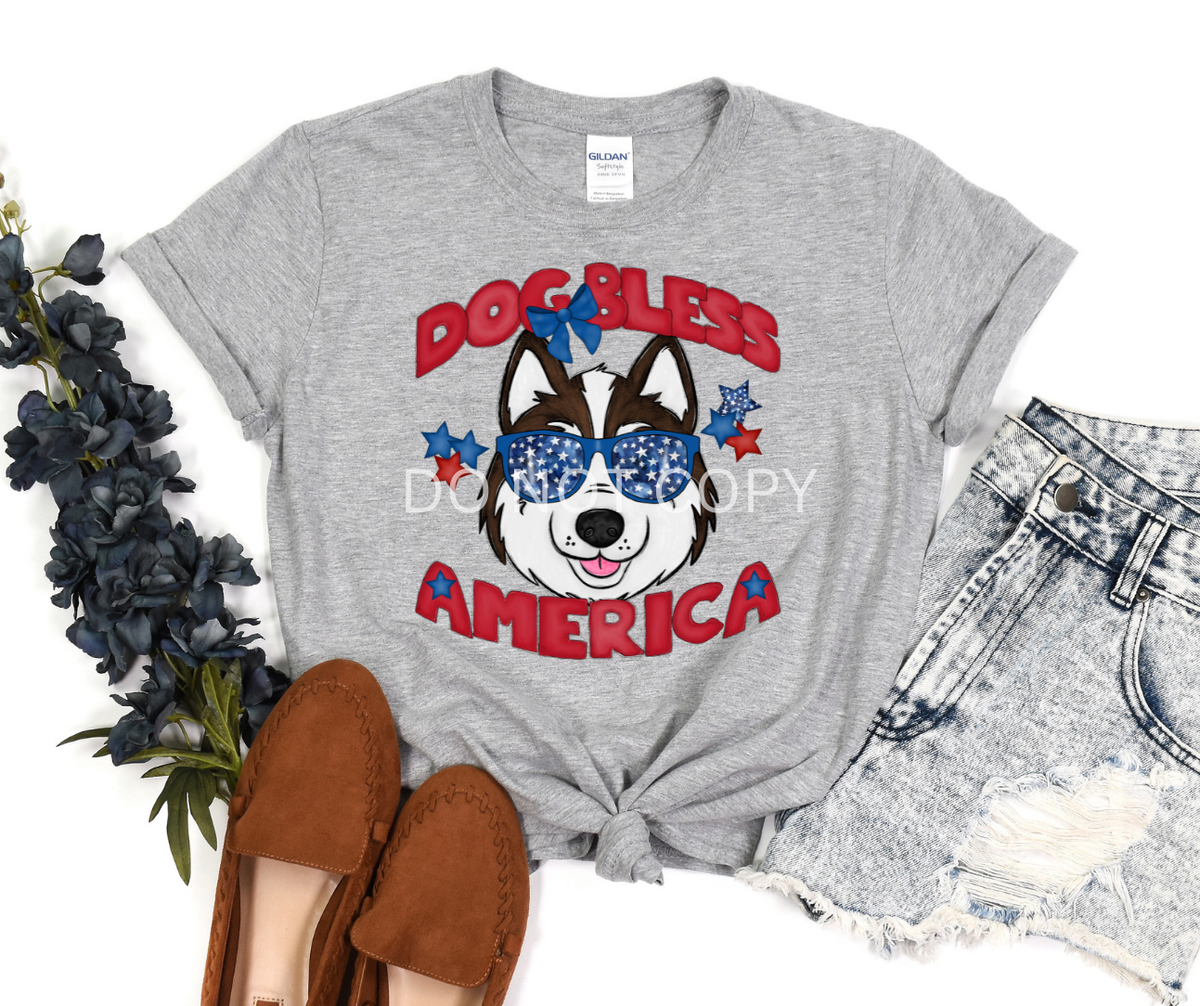 Dog Bless America Red Brown Huskie-DTF