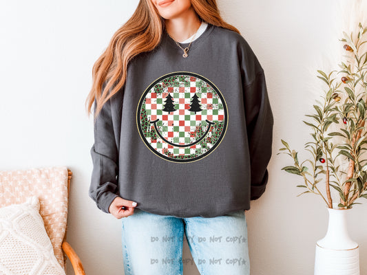 Christmas checkered smiley- DTF DEAL