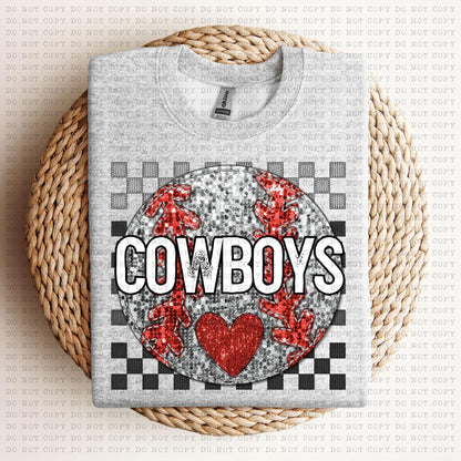 Baseball Mascots Faux Embroidery Checkered Sequins -DTF