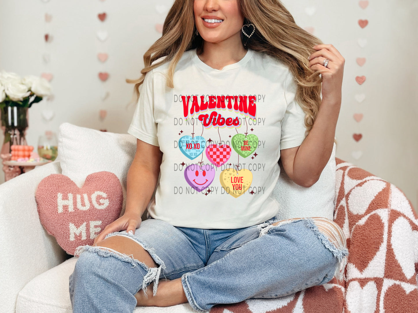 Valentine Vibes Heart Ornaments DTF