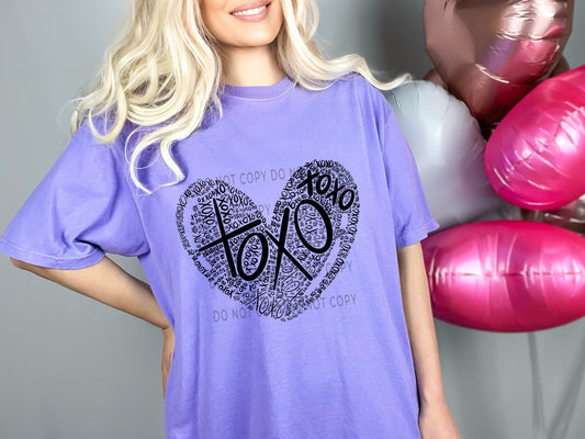 XOXO Heart Repeated Blk DTF