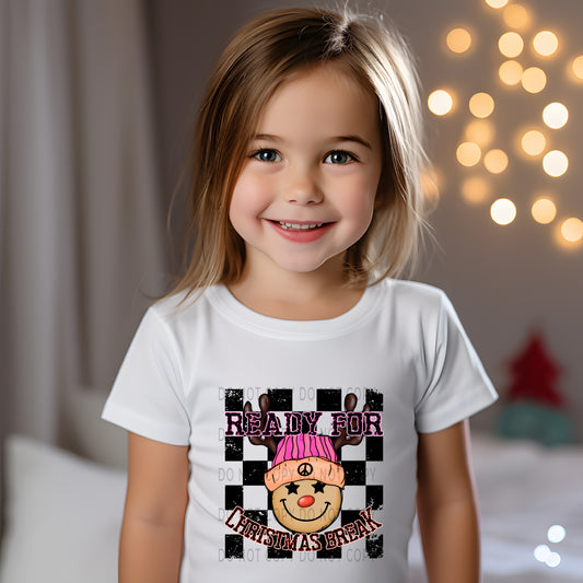 Ready For Christmas Break Reindeer Checkered Pink -DTF