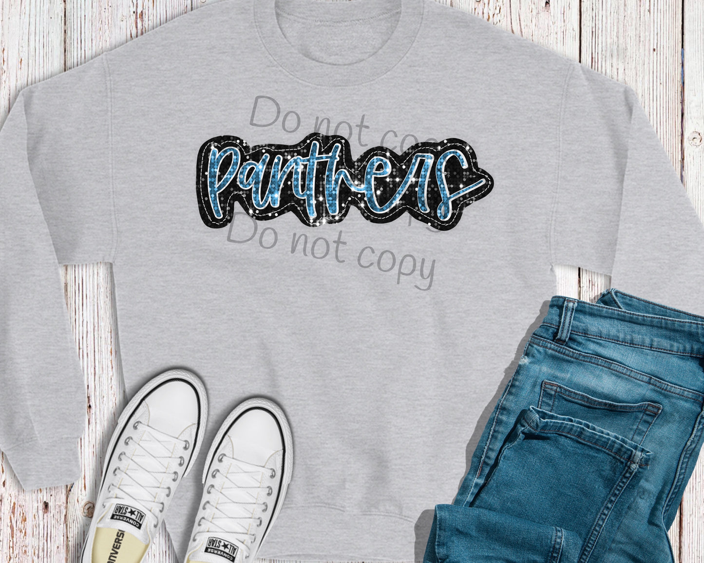 Panthers black royal sequin-DTF
