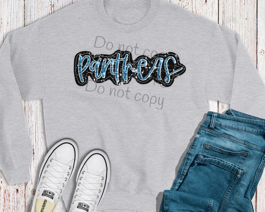 Panthers black royal sequin-DTF