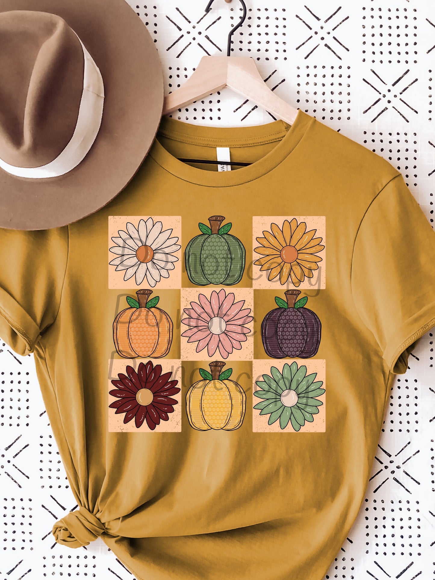 Boho checks Pumpkin and daisies-DTF