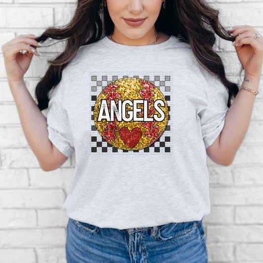 Softball Mascots Faux Embroidery Checkered Sequins -DTF