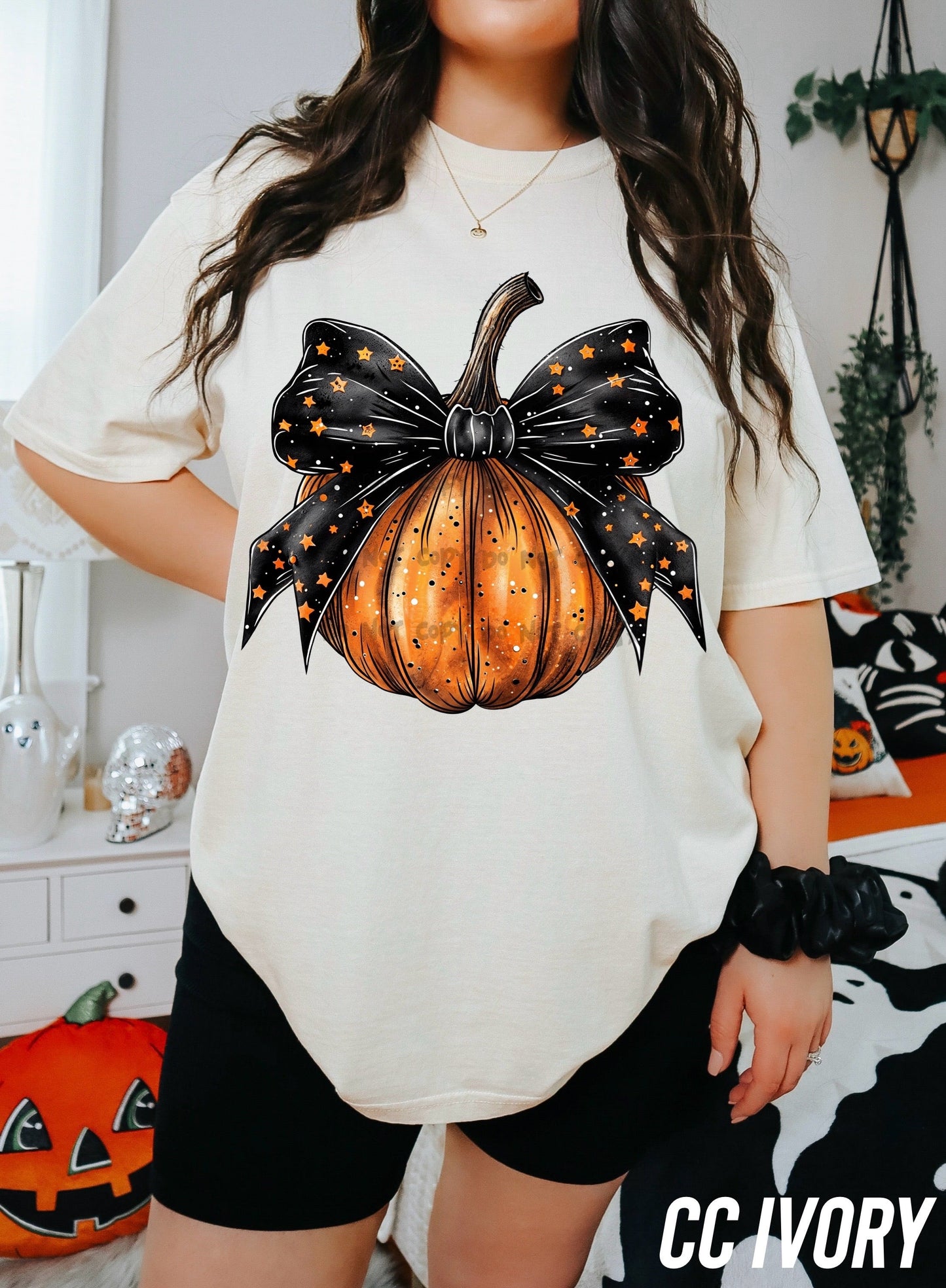 Pumpkin black bow with stars-DTF