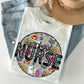 School Nurse Distressed Circle With School Bus And Crayons - DTF