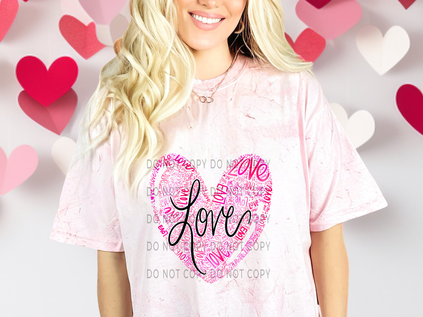 Love Heart Repeated Pink And Blk DTF