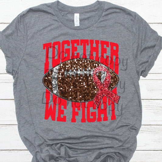 Together we fight red football sequin red ribbon-DTF