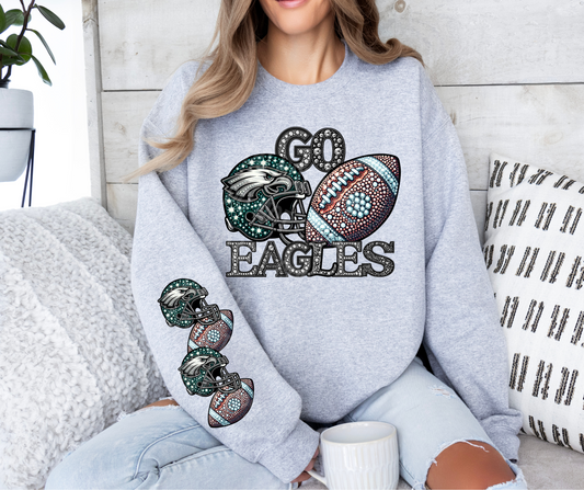 Go Eagles helmet footfall faux sequin front (FRONT OF SHIRT & 1-SLEEVE COMBO-helmet football sleeve)-DTF
