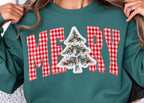 Red Gingham Merry with tree- DTF