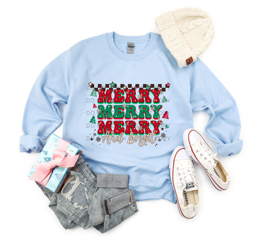 Merry And Bright Checkered Snowflakes - DTF