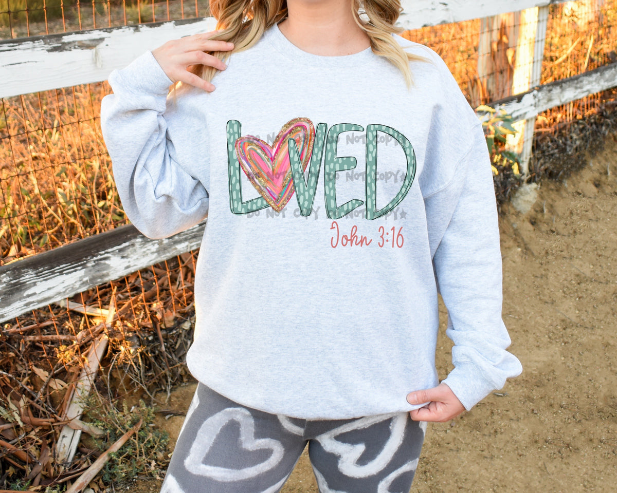 Loved John 3:16 faux gold outline heart-DTF&UV