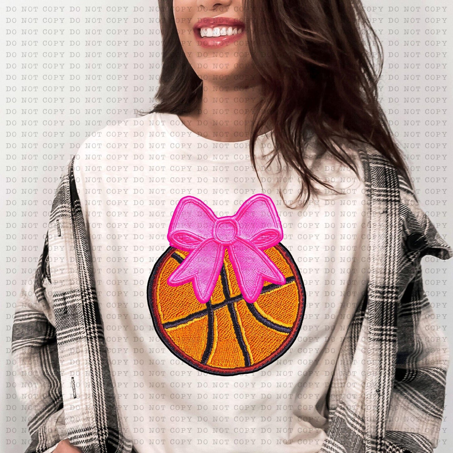 Basketball With Faux Embroidery Coquette Bow - DTF