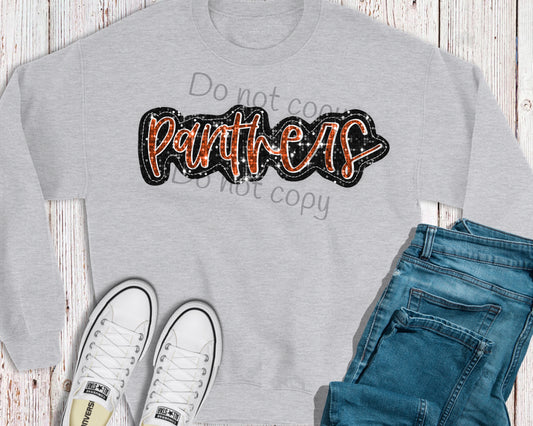 Panthers black orange sequin-DTF