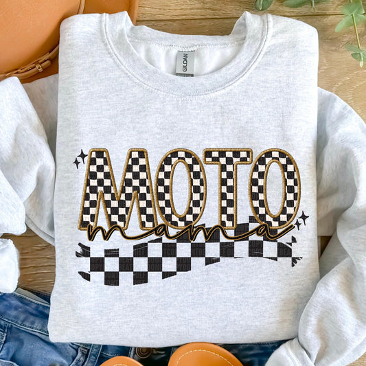 Motto Mama Gold Checkered Faux Embroidery DTF
